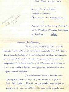 Brouillon manuscrit de la lettre de W. Sportisse à Boumediene, 7 juin 1967.