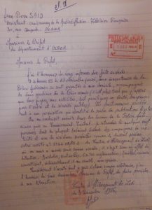 Camp de Lodi, 3 décembre 1956. Lettre de JP Saïd au préfet d'Alger.